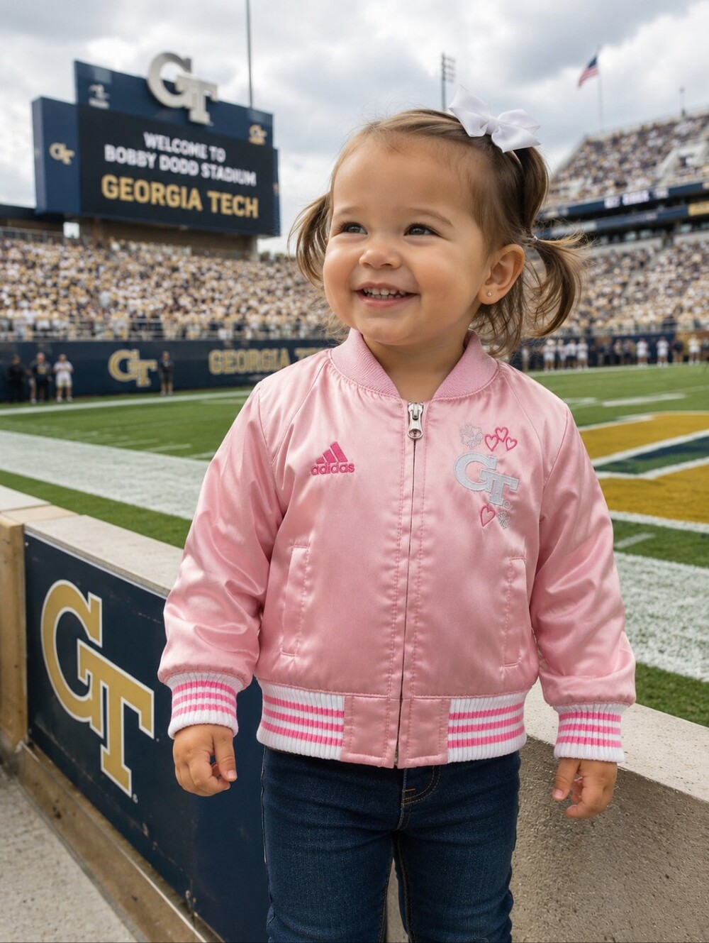 Adidas Georgia Tech Pink Satin Bomber Jacket Toddler 18 Months NWT